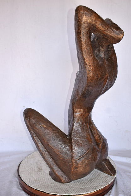 Modern Art Women Enjoying the Sun Bronze Statue - Size: 20"L x 13"W x 34"H.