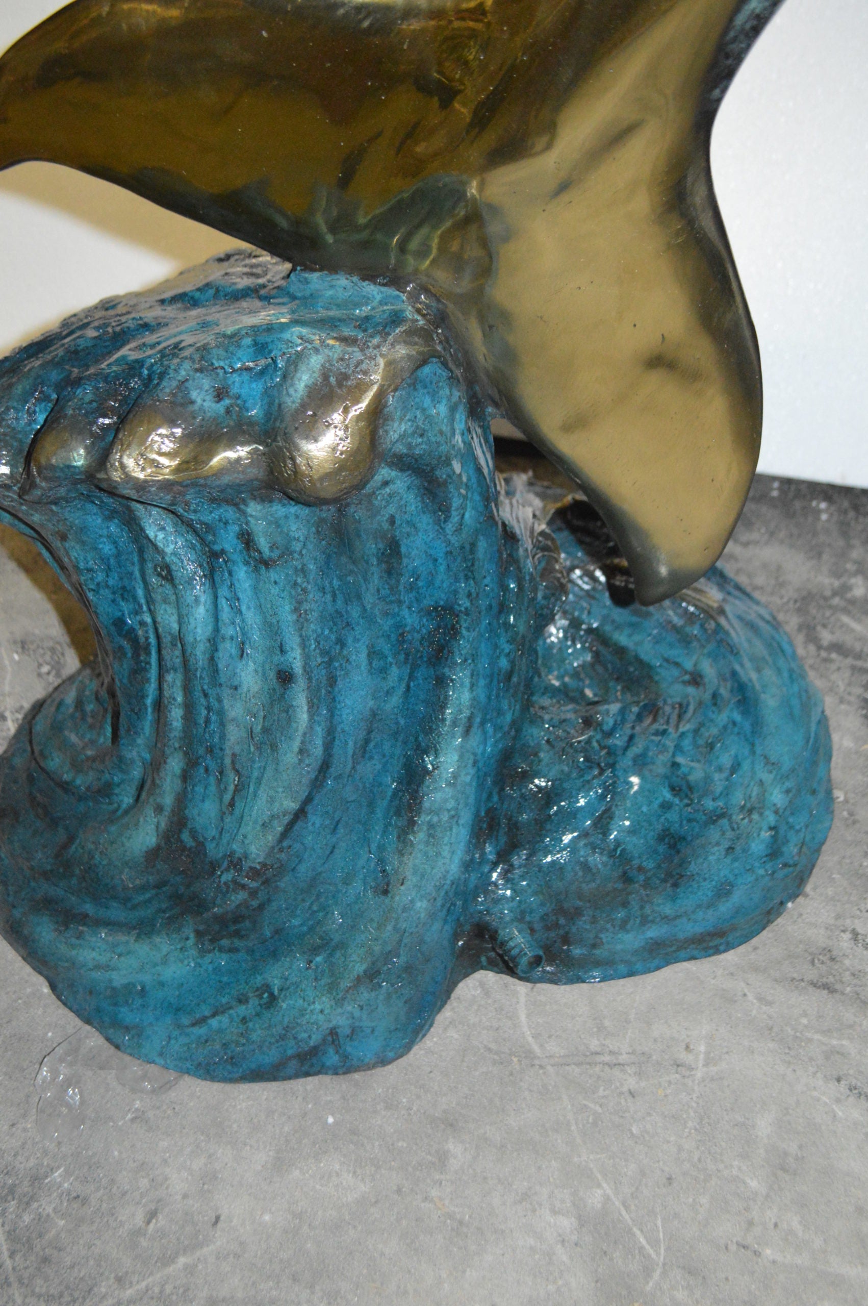 Two Dolphins Overreach Others on Waves Bronze Statue -  44"L x 23"W x 76"H. 