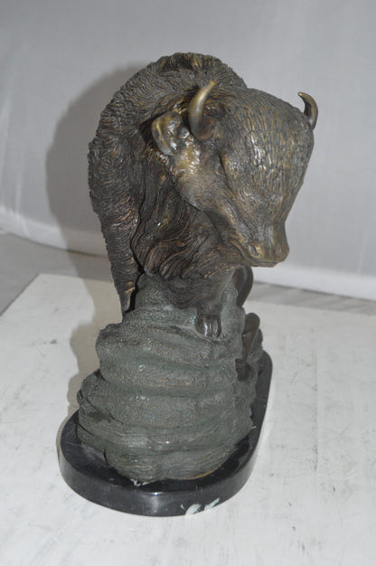 Bison Bronze Statue -  Size: 7"L x 14"W x 15"H. 