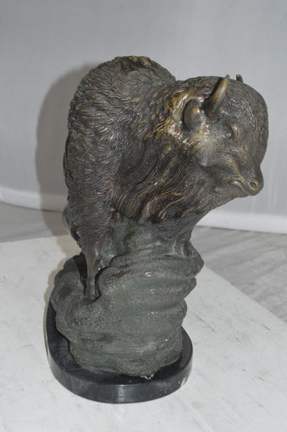 Bison Bronze Statue -  Size: 7"L x 14"W x 15"H. 