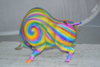 Fat Modern Bull Bronze Statue -  Size: 16"L x 7"W x 12"H.