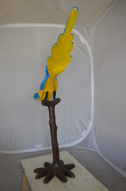 Parrot on Tree - Head Down Bronze Statue -  Size: 39"L x 15"W x 47"H. 