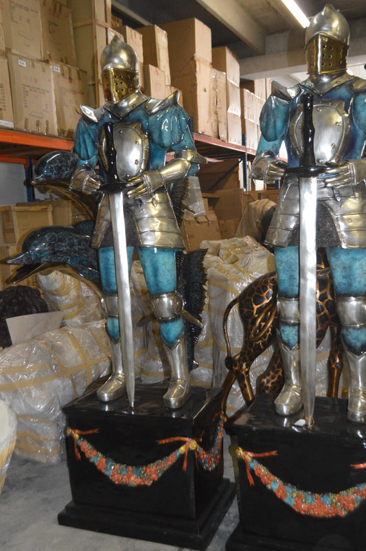 A Pair of Roman Soldiers standing with armor Bronze Statues -  22"x 31"x 93"H.