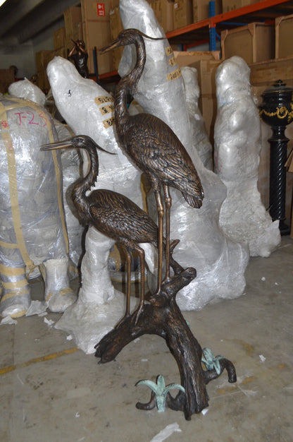 Two Herons on a three Bronze Fountain Statue -  Size: 32"L x 24"W x 67"H. 