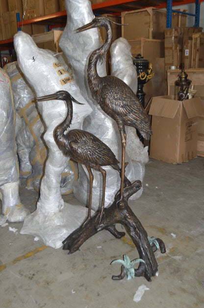 Two Herons on a three Bronze Fountain Statue -  Size: 32"L x 24"W x 67"H. 