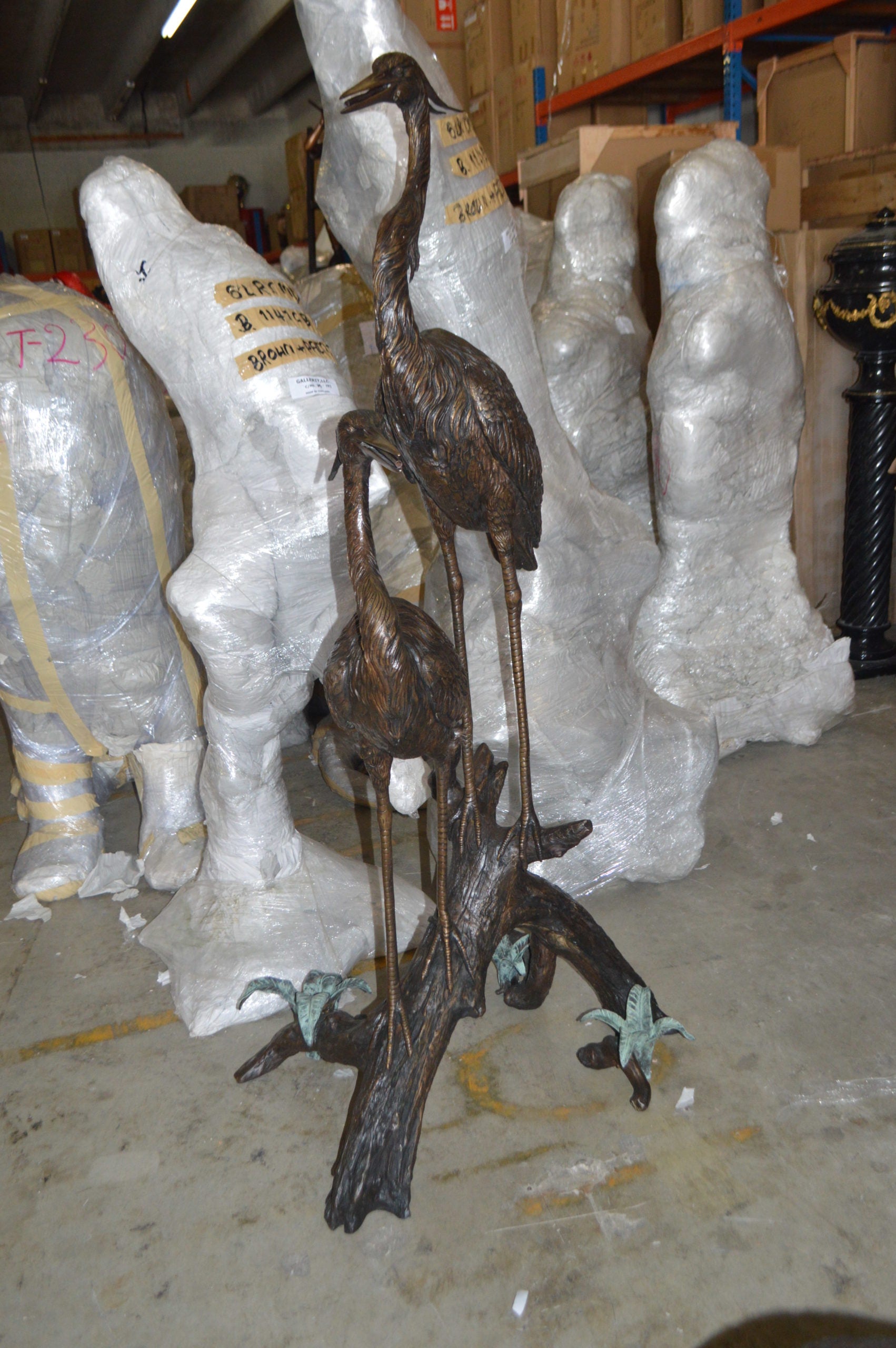 Two Herons on a three Bronze Fountain Statue -  Size: 32"L x 24"W x 67"H. 