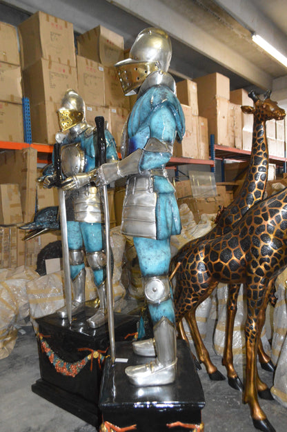 A Pair of Roman Soldiers standing with armor Bronze Statues -  22"x 31"x 93"H.