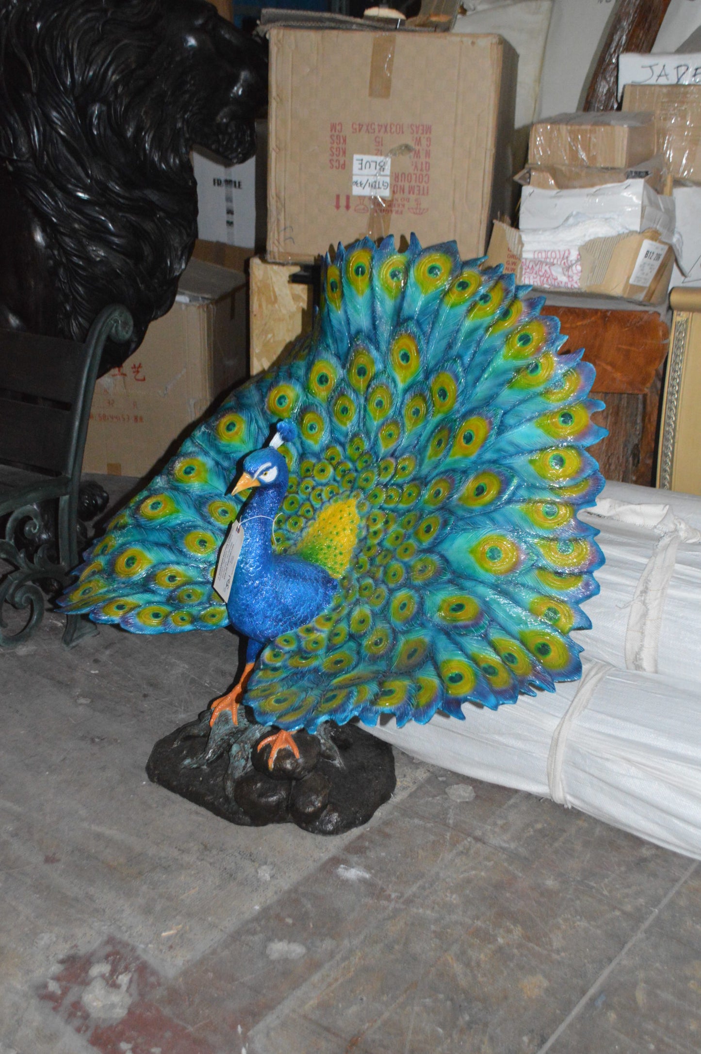 Colorful Peacock Bronze Statue -  Size: 24"L x 39"W x 35"H. 