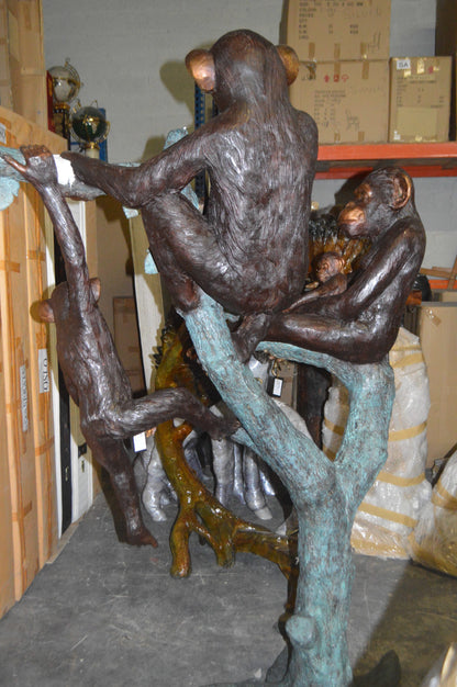 Four Monkeys On A Tree Bronze Statue  -  Size: 35"L x 61"W x 80"H. 