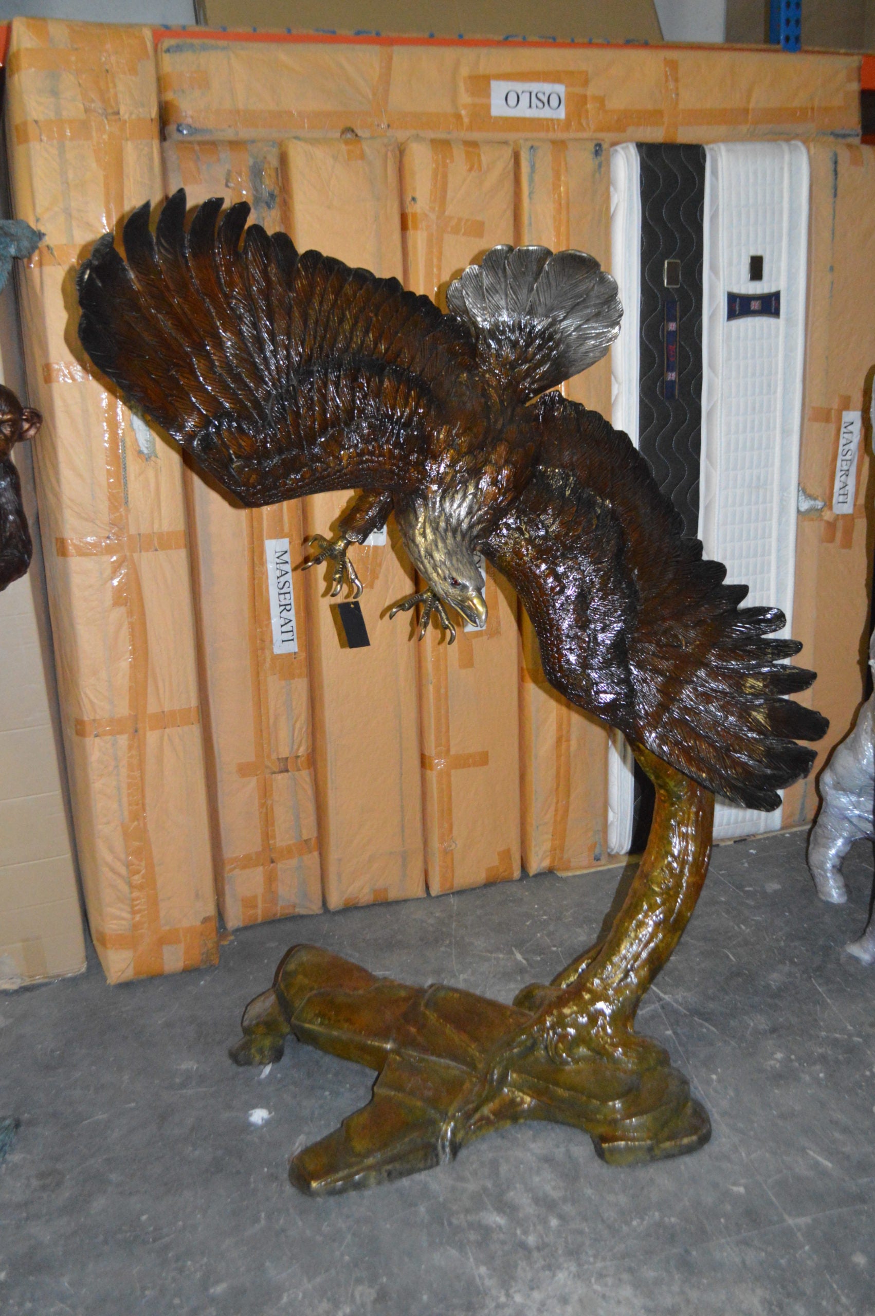 Eagle Flying To The Right Bronze Statue  -  Size: 22"L x 63"W x 67"H. 