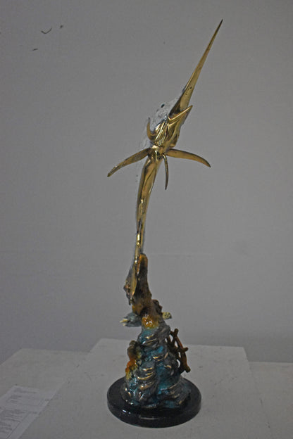 Sailfish with Turtle Bronze Statue - Size: 12"L x 18"W x 31"H.