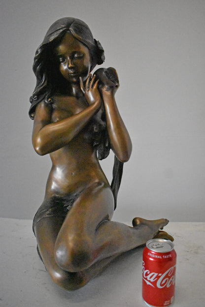 Beautiful Girl Holding a Shell Bronze Statue Fountain - Size: 17" x 15" x 26"H.