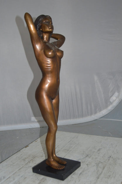 Standing Lady Art Nude Bronze Statue -  Size: 9"L x 5"W x 24"H.