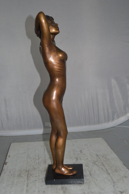 Standing Lady Art Nude Bronze Statue -  Size: 9"L x 5"W x 24"H.