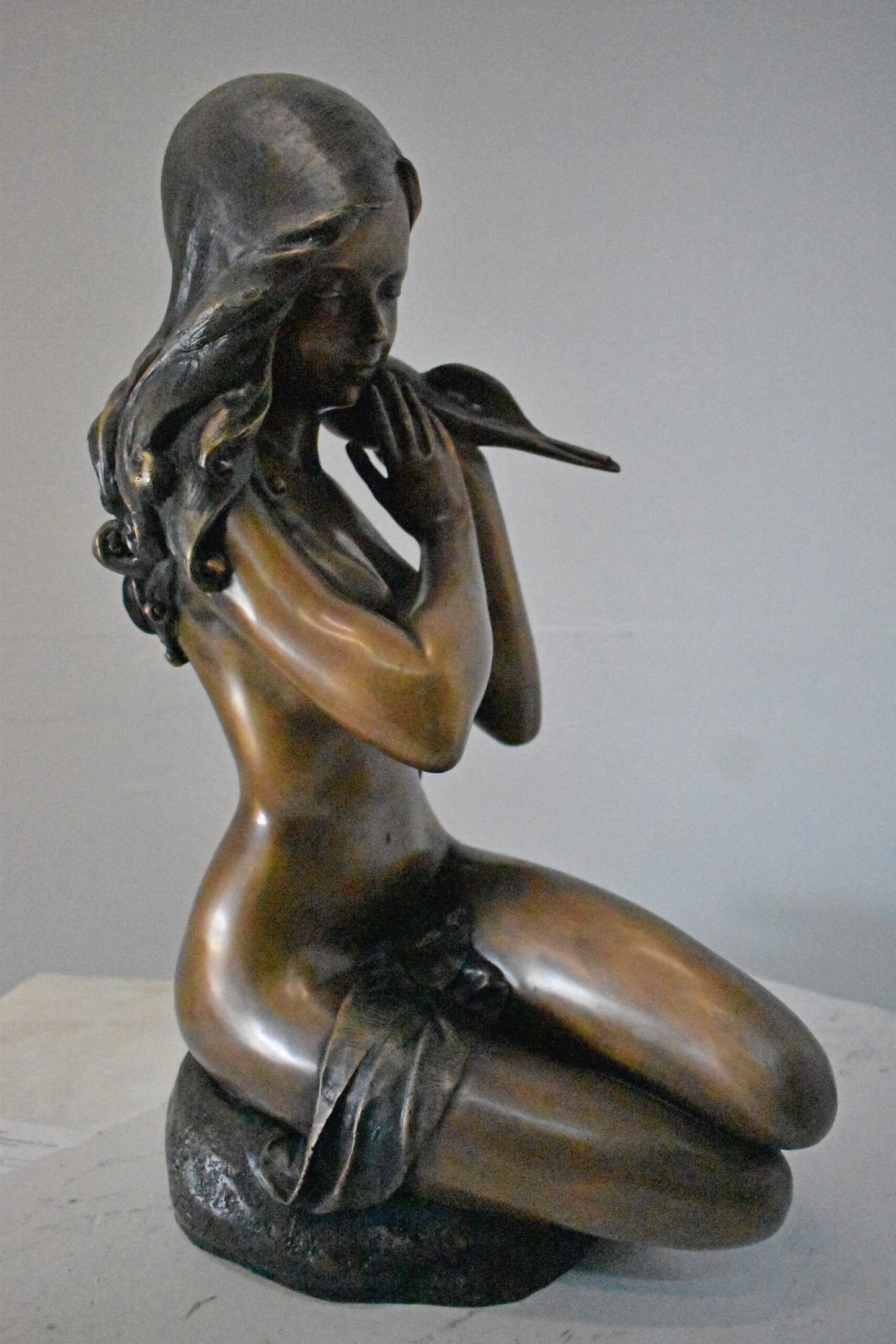 Beautiful Girl Holding a Shell Bronze Statue Fountain - Size: 17" x 15" x 26"H.
