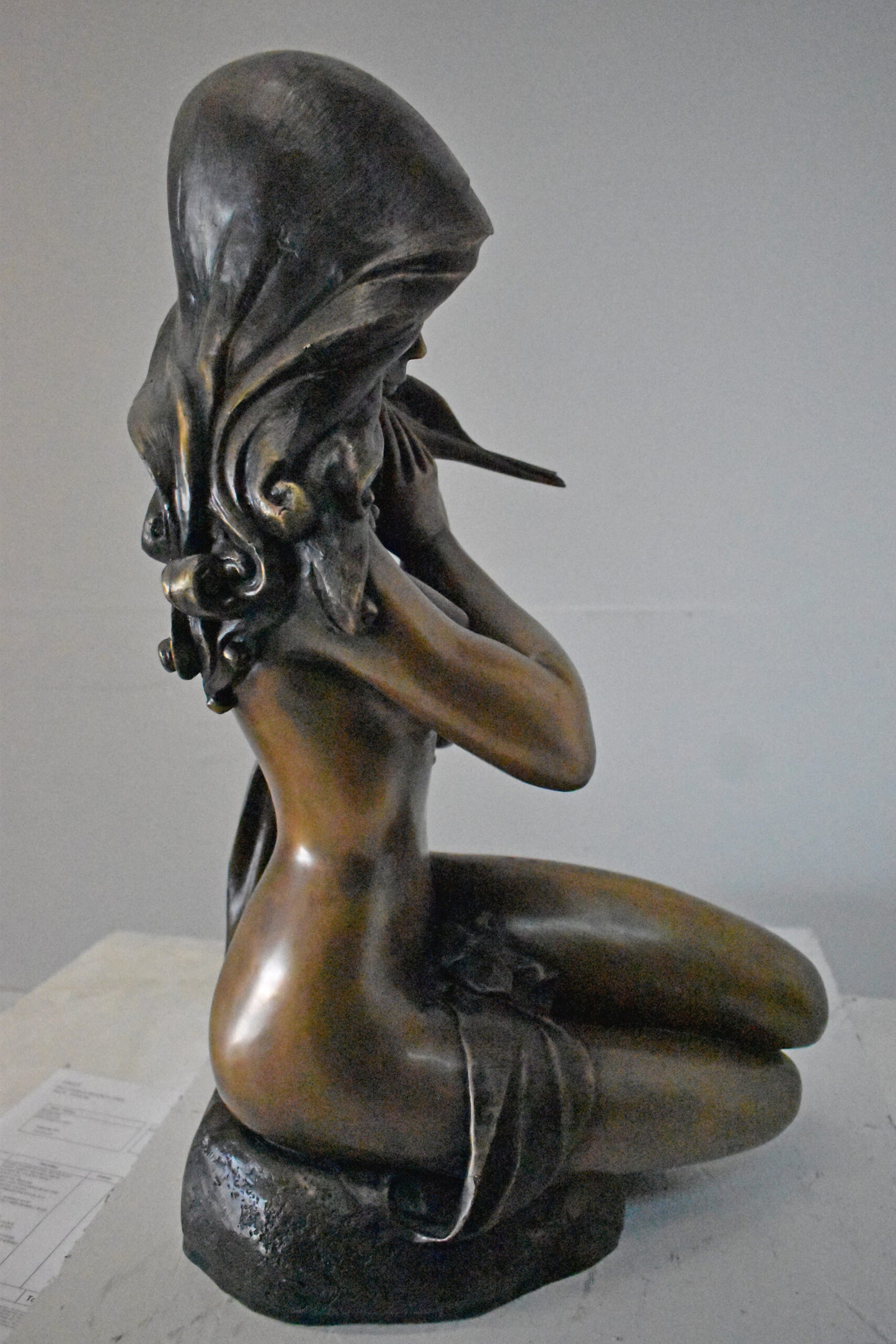 Beautiful Girl Holding a Shell Bronze Statue Fountain - Size: 17" x 15" x 26"H.