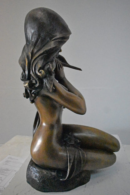 Beautiful Girl Holding a Shell Bronze Statue Fountain - Size: 17" x 15" x 26"H.