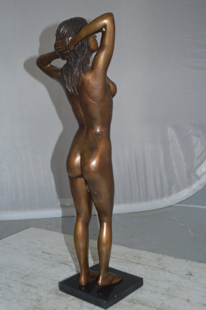 Standing Lady Art Nude Bronze Statue -  Size: 9"L x 5"W x 24"H.
