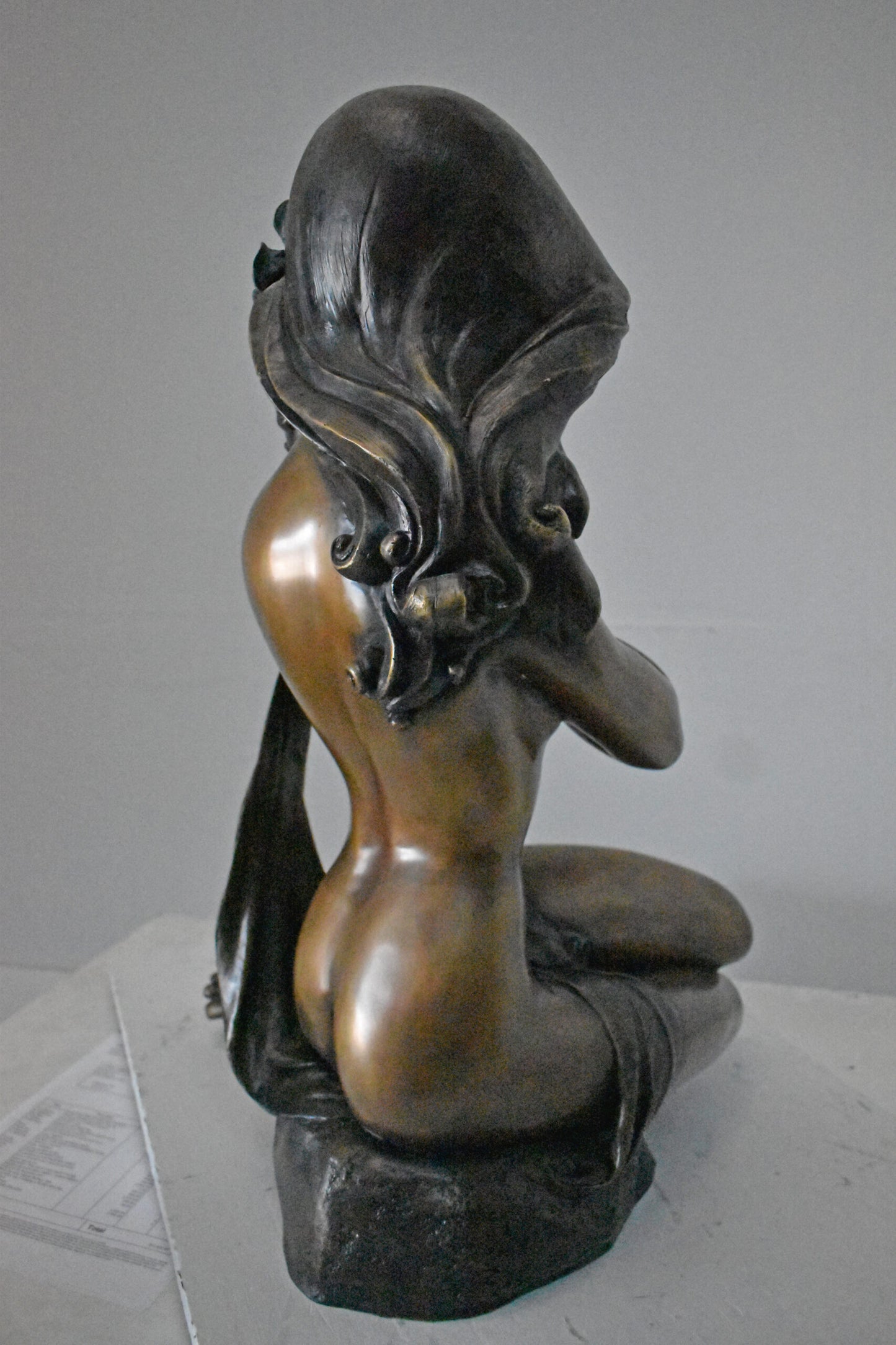 Beautiful Girl Holding a Shell Bronze Statue Fountain - Size: 17" x 15" x 26"H.