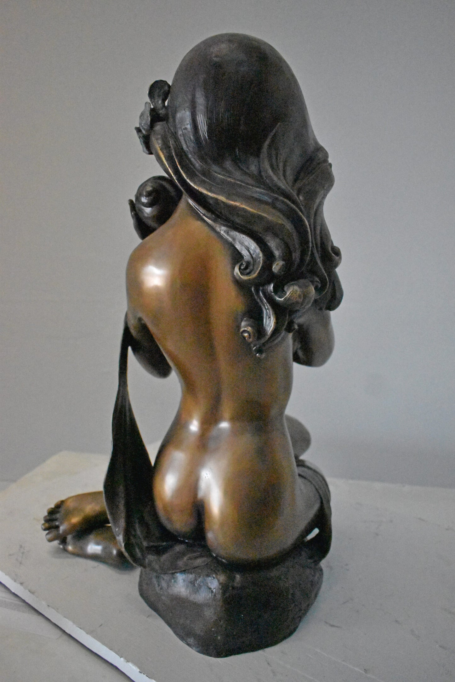 Beautiful Girl Holding a Shell Bronze Statue Fountain - Size: 17" x 15" x 26"H.