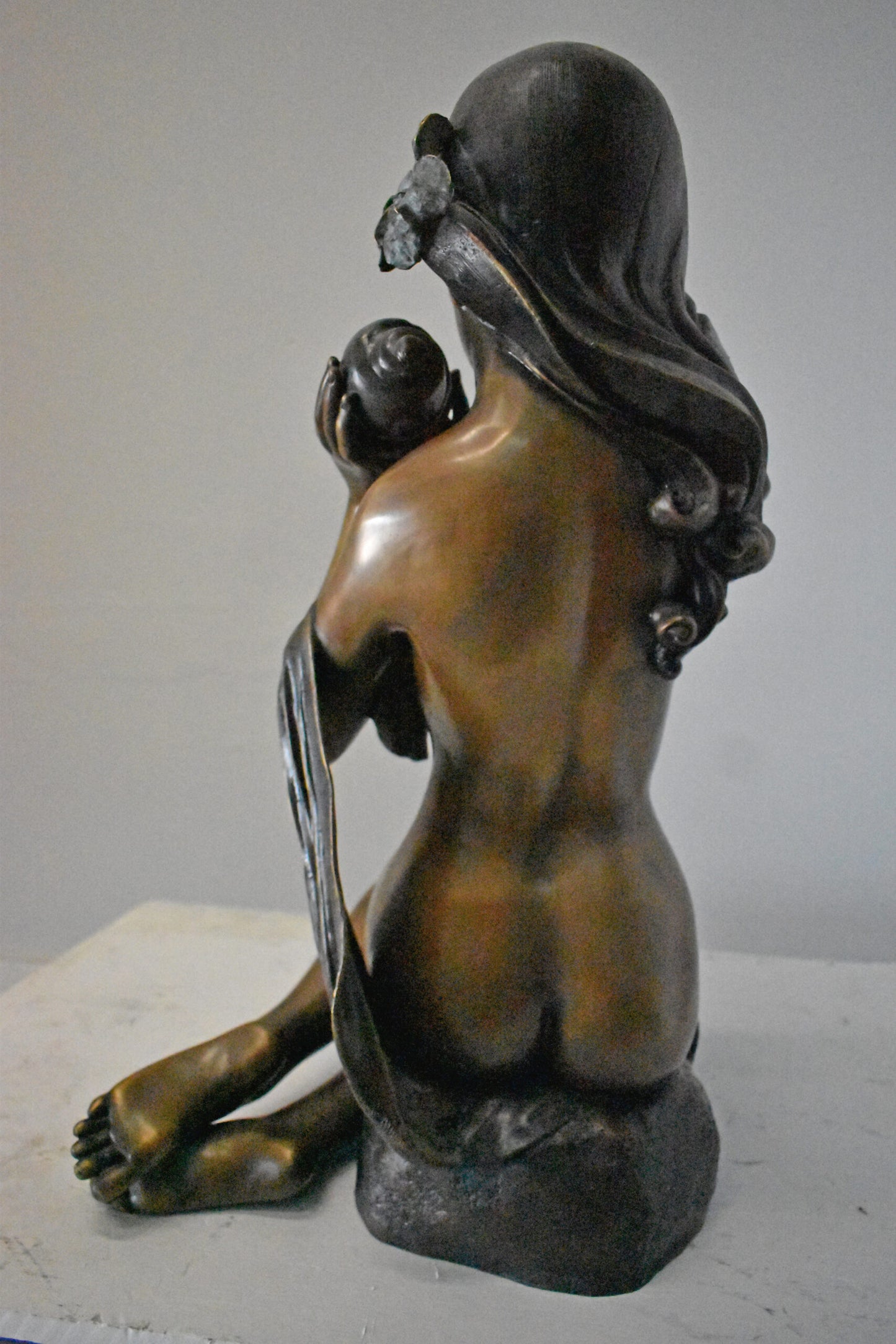Beautiful Girl Holding a Shell Bronze Statue Fountain - Size: 17" x 15" x 26"H.