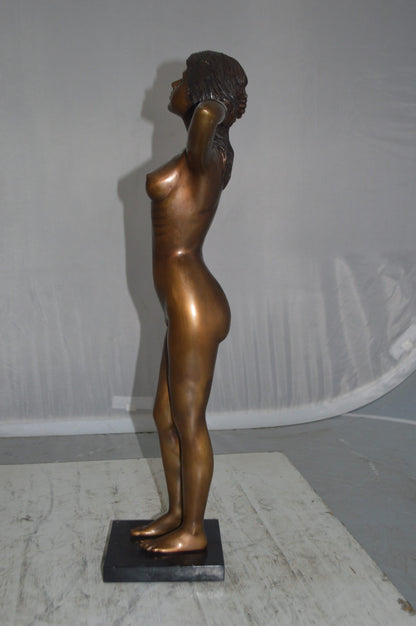 Standing Lady Art Nude Bronze Statue -  Size: 9"L x 5"W x 24"H.