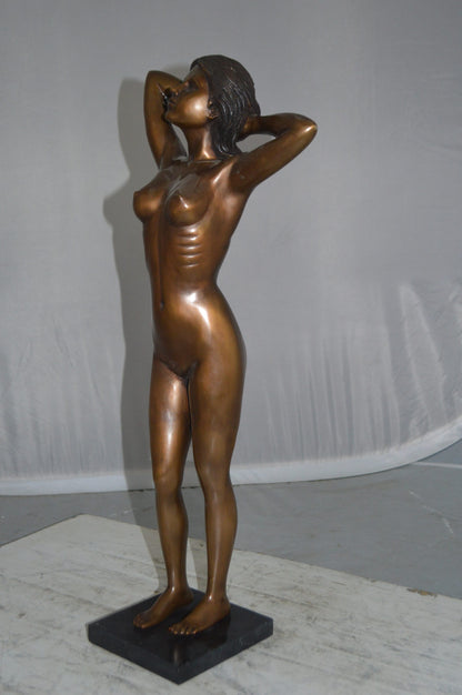 Standing Lady Art Nude Bronze Statue -  Size: 9"L x 5"W x 24"H.