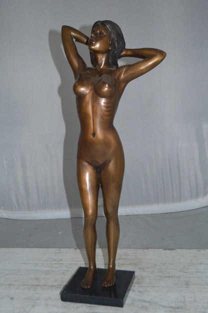 Standing Lady Art Nude Bronze Statue -  Size: 9"L x 5"W x 24"H.