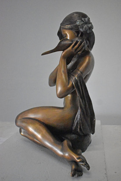 Beautiful Girl Holding a Shell Bronze Statue Fountain - Size: 17" x 15" x 26"H.