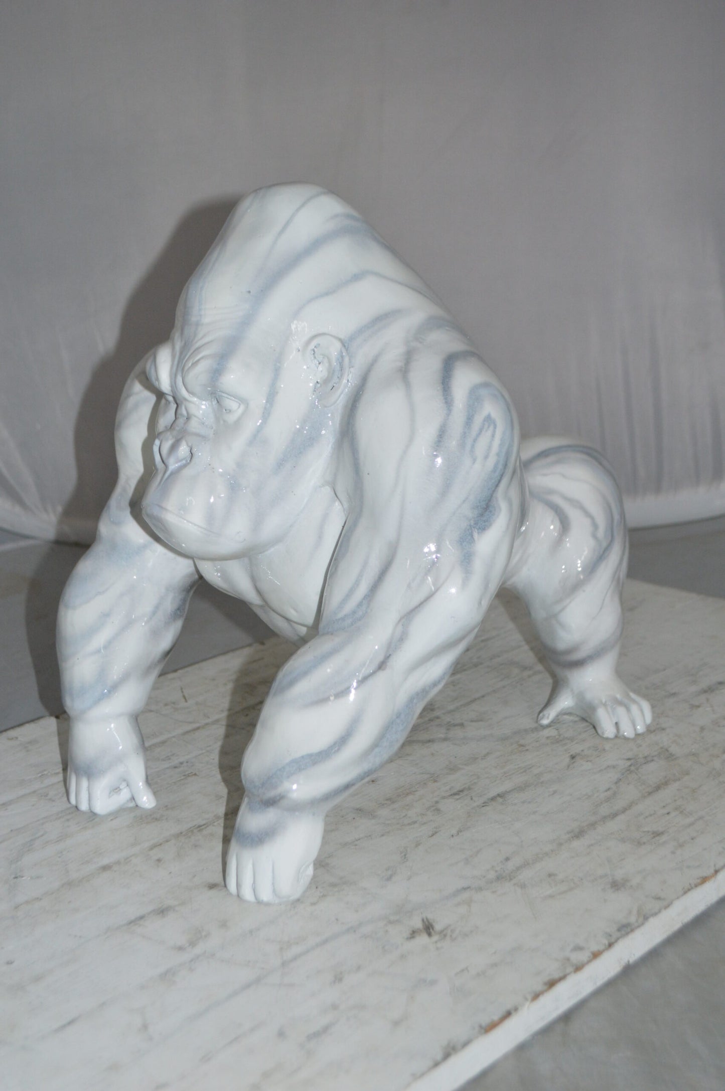 Modern King Kong Grey white Bronze Statue -  Size: 15"L x 13"W x 17"H.