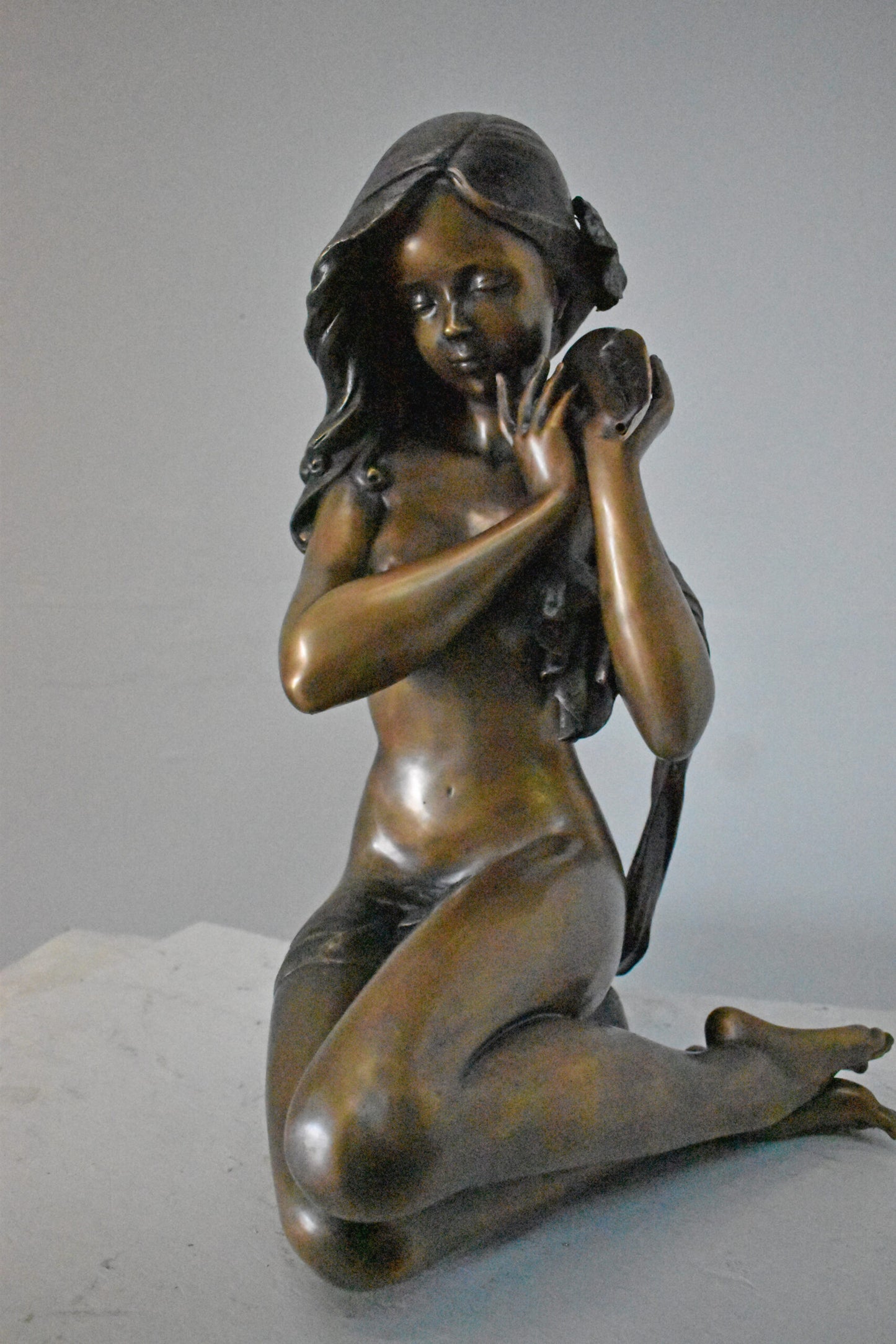 Beautiful Girl Holding a Shell Bronze Statue Fountain - Size: 17" x 15" x 26"H.