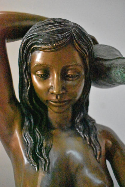 Mermaid Half Naked Holding a Shell Bronze Fountain-Art Nude 29" x 19" x 31"H