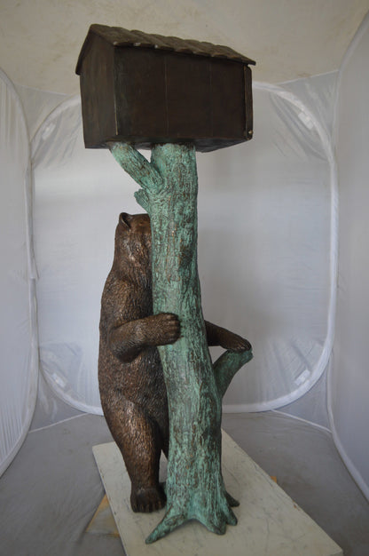 Bear beside a Tree with Mailbox Bronze Statue -  Size: 19"L x 20"W x 50"H. 