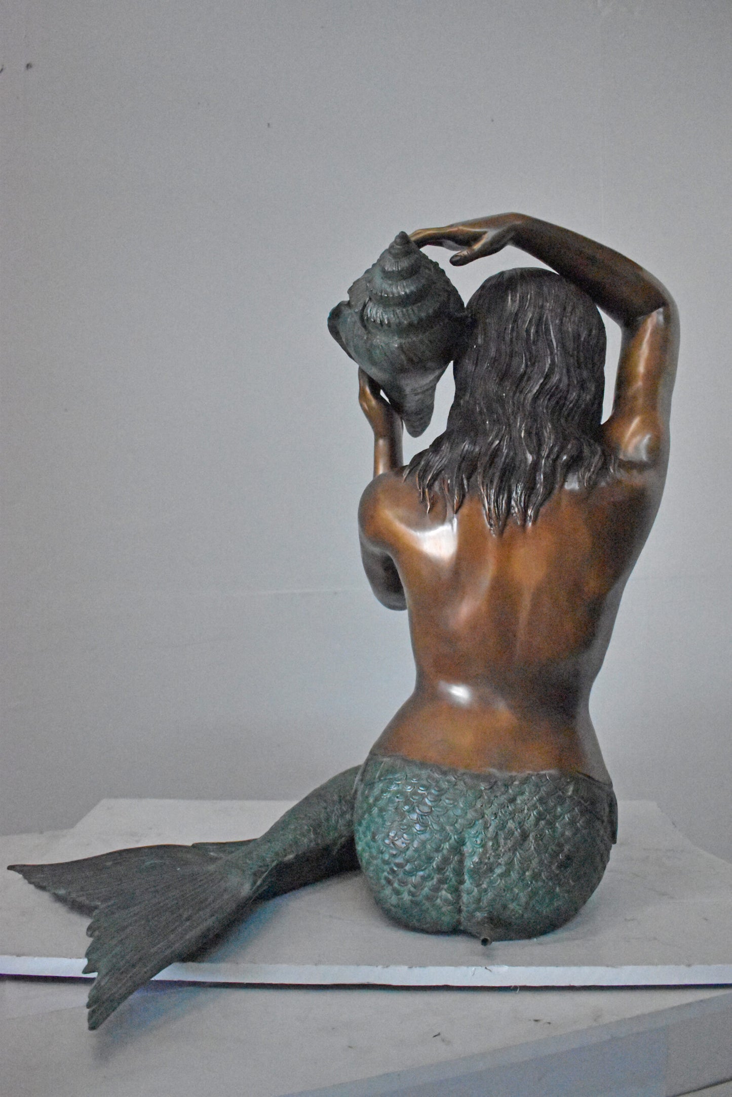 Mermaid Half Naked Holding a Shell Bronze Fountain-Art Nude 29" x 19" x 31"H