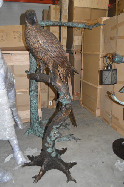 Parrot On A Tree Bronze Statue -  Size: 30"L x 24"W x 66"H. 