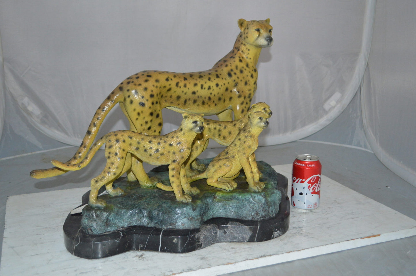 Cheetah Family Bronze Statue on Marble -  Size: 24"L x 14"W x 18"H.
