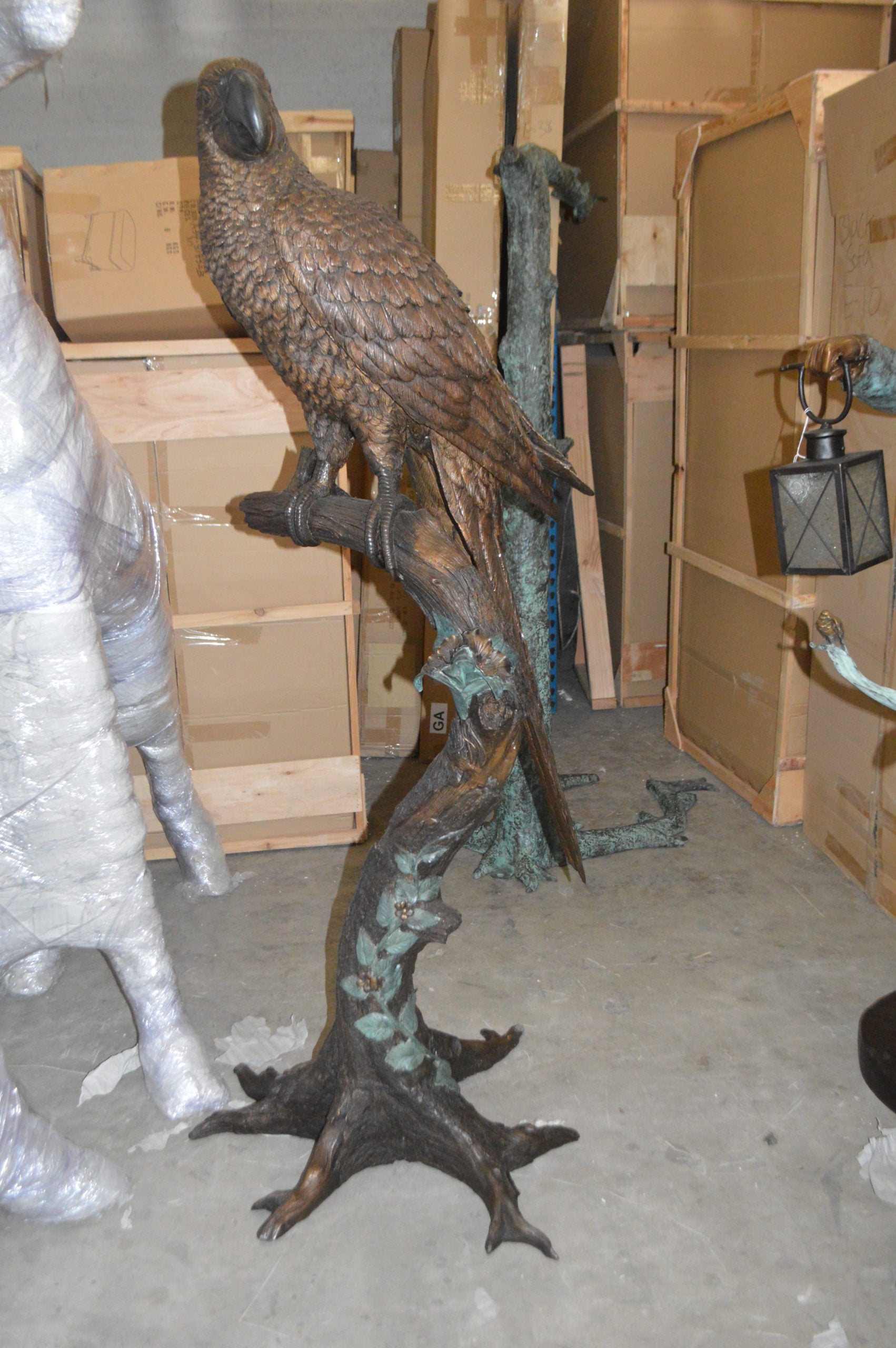 Parrot On A Tree Bronze Statue -  Size: 30"L x 24"W x 66"H. 