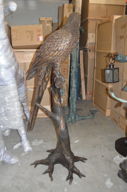 Parrot On A Tree Bronze Statue -  Size: 30"L x 24"W x 66"H. 