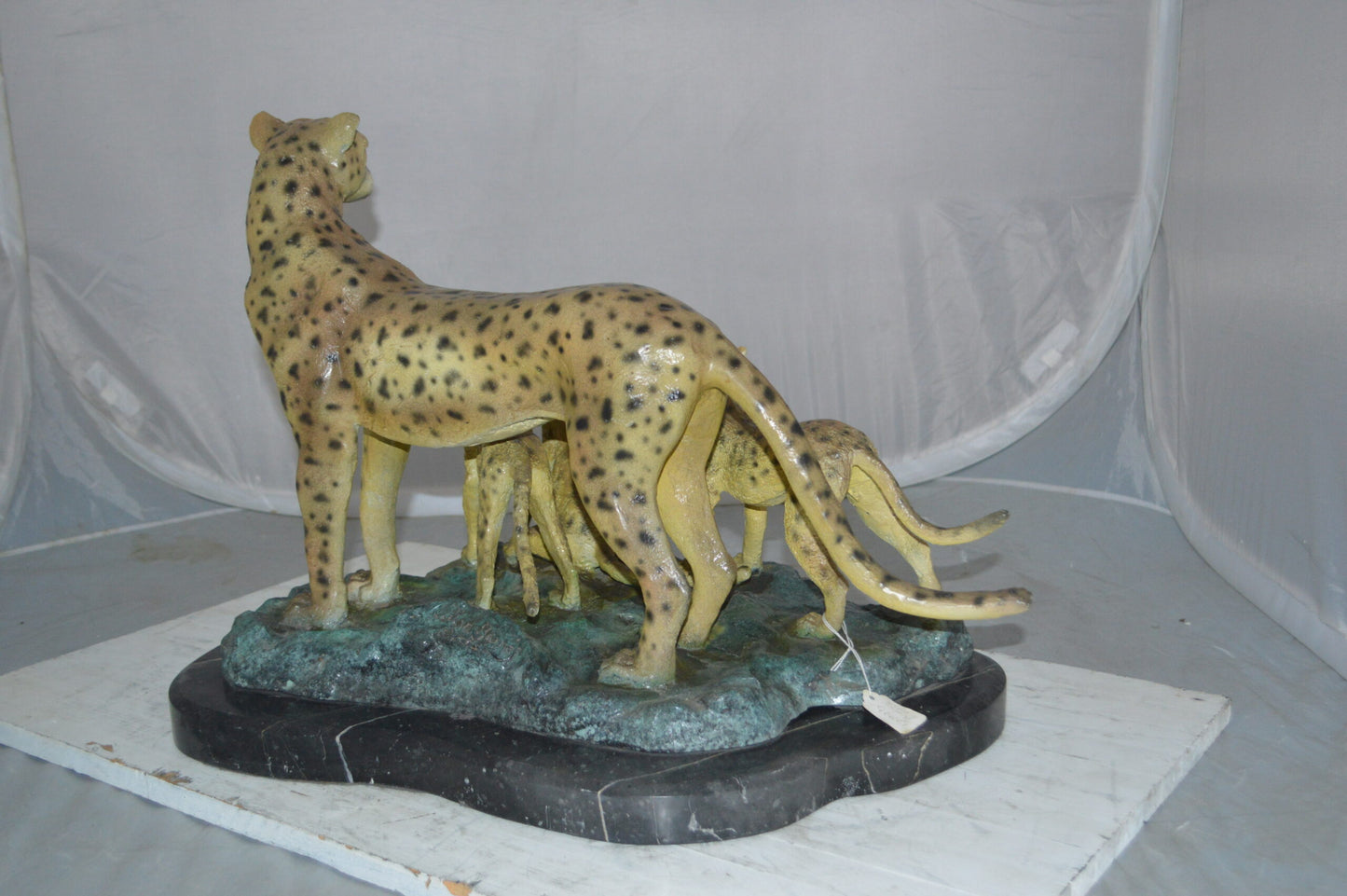 Cheetah Family Bronze Statue on Marble -  Size: 24"L x 14"W x 18"H.