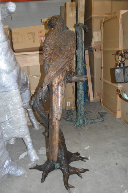 Parrot On A Tree Bronze Statue -  Size: 30"L x 24"W x 66"H. 