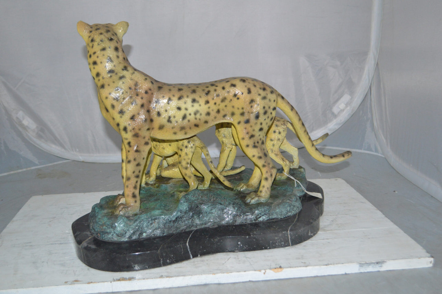 Cheetah Family Bronze Statue on Marble -  Size: 24"L x 14"W x 18"H.