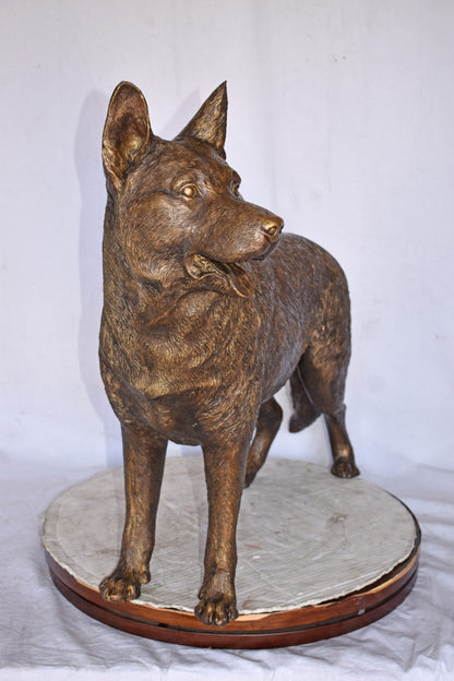 German Shepherd Alsatian Standing dog bronze statue - Size: 28"L x 6"W x 27"H.