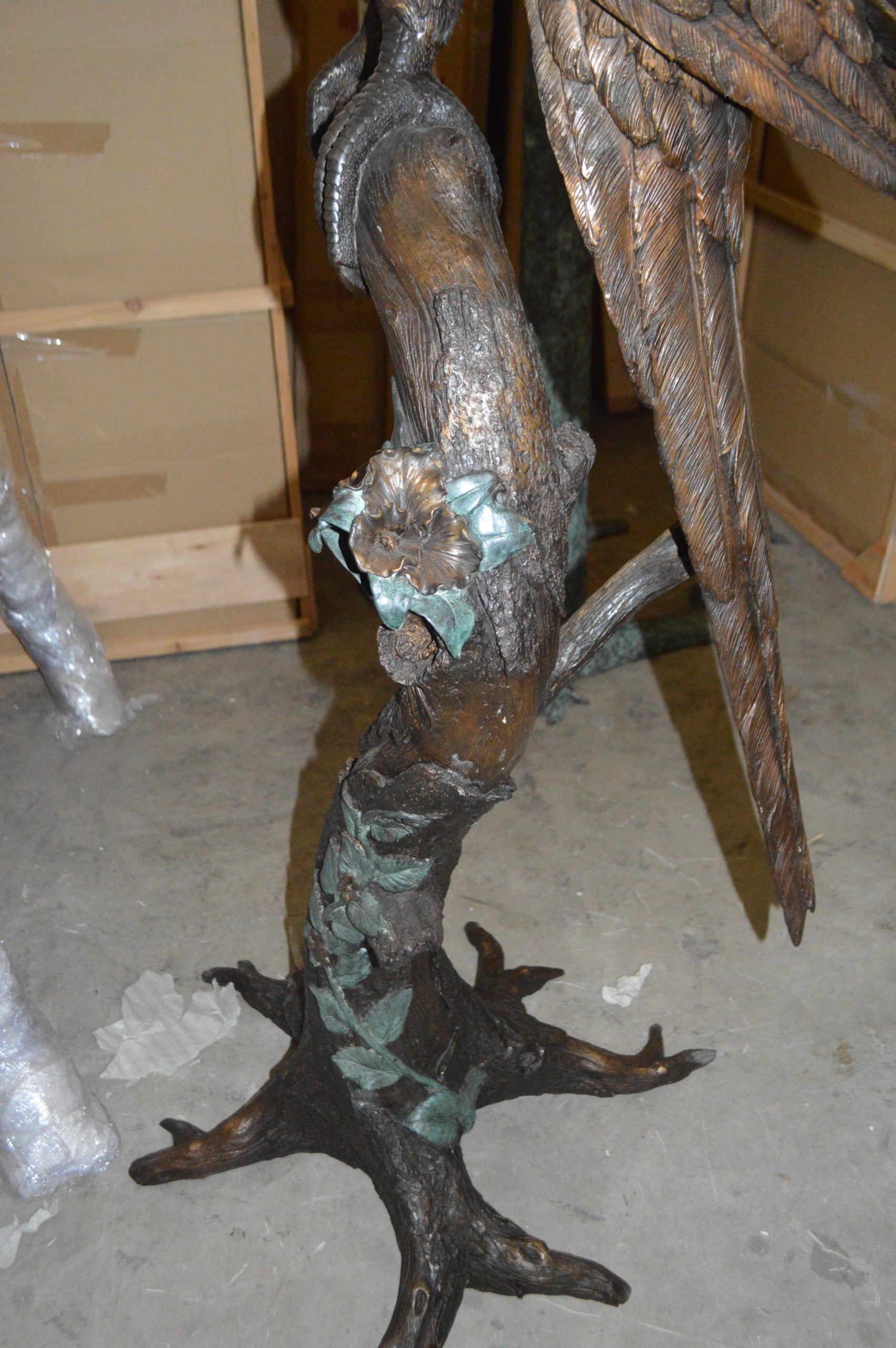 Parrot On A Tree Bronze Statue -  Size: 30"L x 24"W x 66"H. 