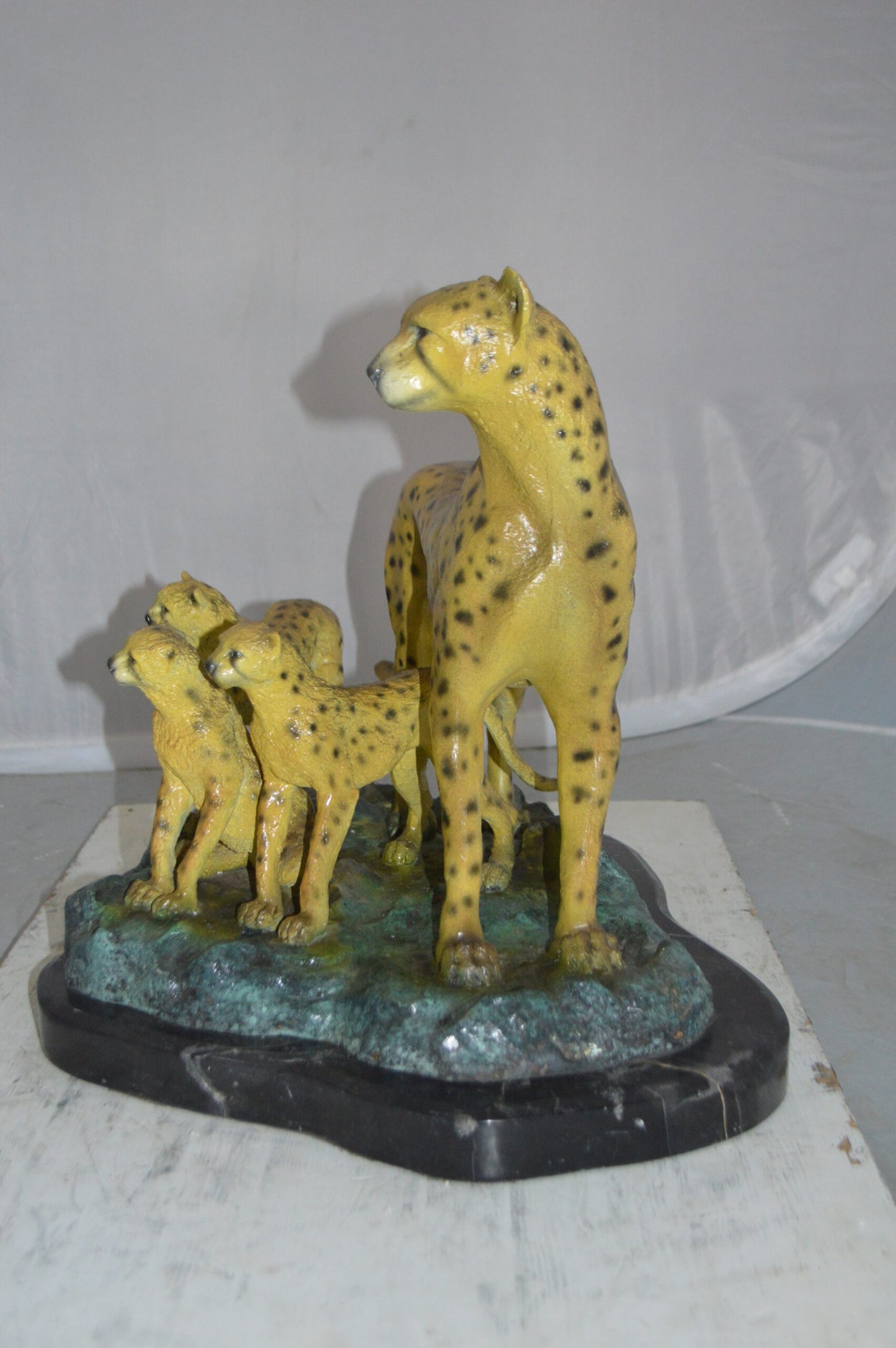 Cheetah Family Bronze Statue on Marble -  Size: 24"L x 14"W x 18"H.