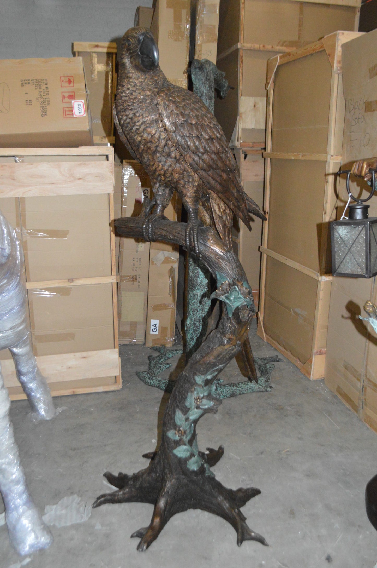 Parrot On A Tree Bronze Statue -  Size: 30"L x 24"W x 66"H. 