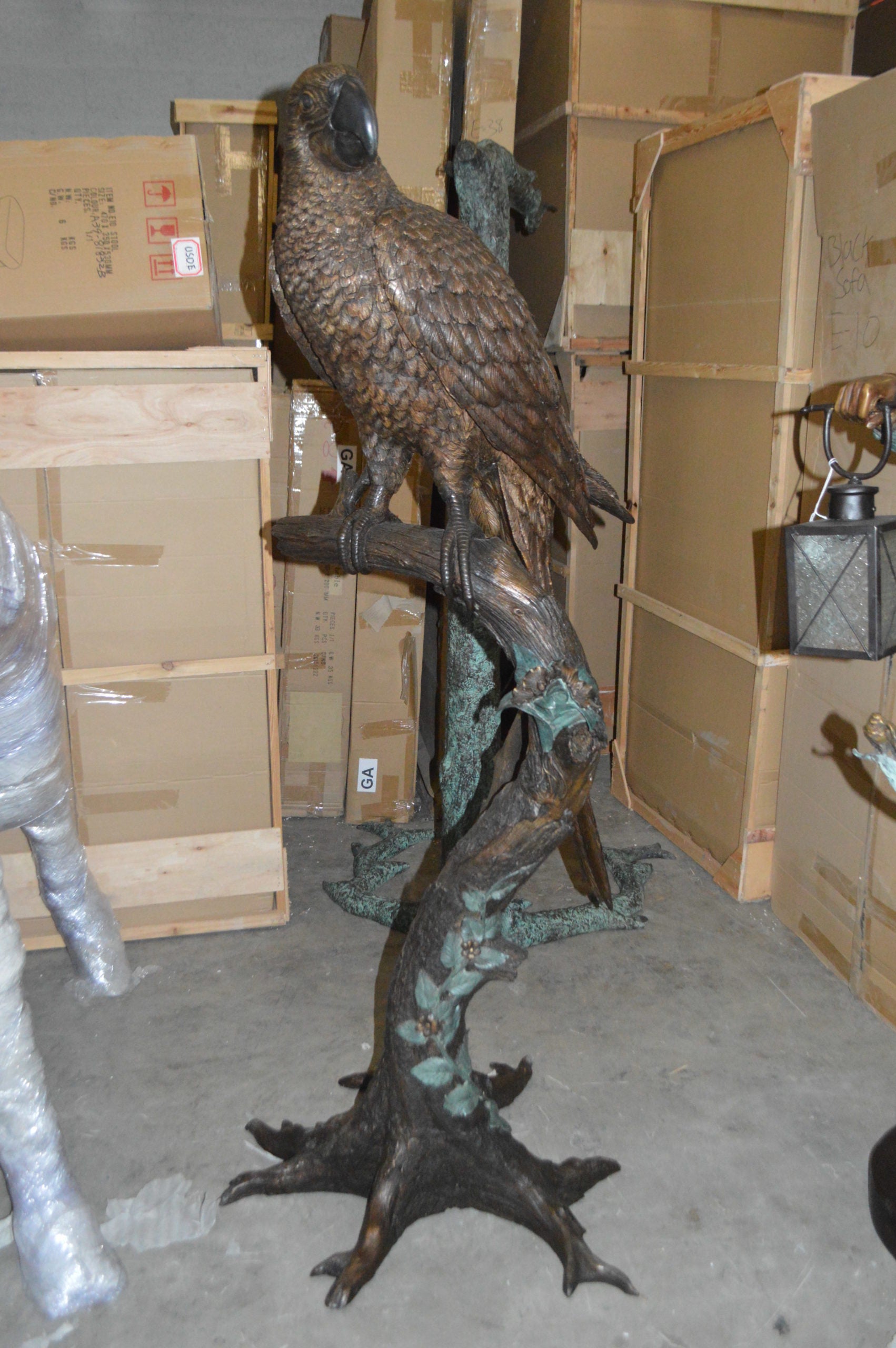 Parrot On A Tree Bronze Statue -  Size: 30"L x 24"W x 66"H. 