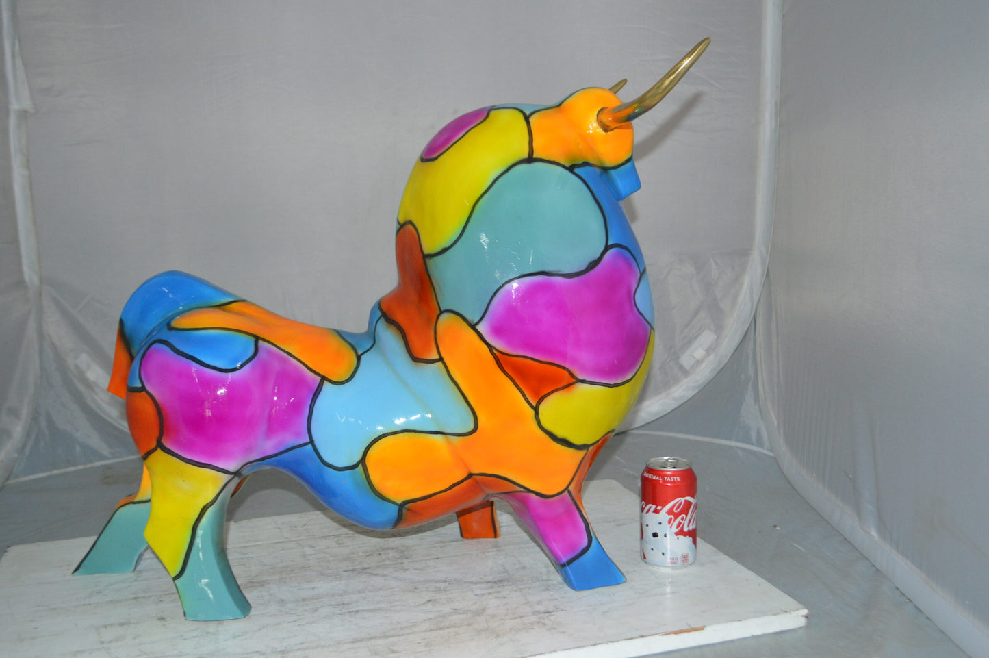 Modern Bull Bronze Statue -  Size: 26"L x 12"W x 23"H.