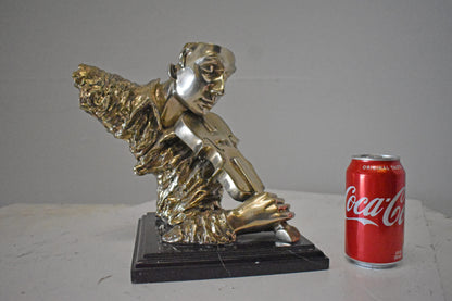 Man Playing the Violin Bronze Statue, Silver Finish - Size: 12"L x 9"W x 11"H.