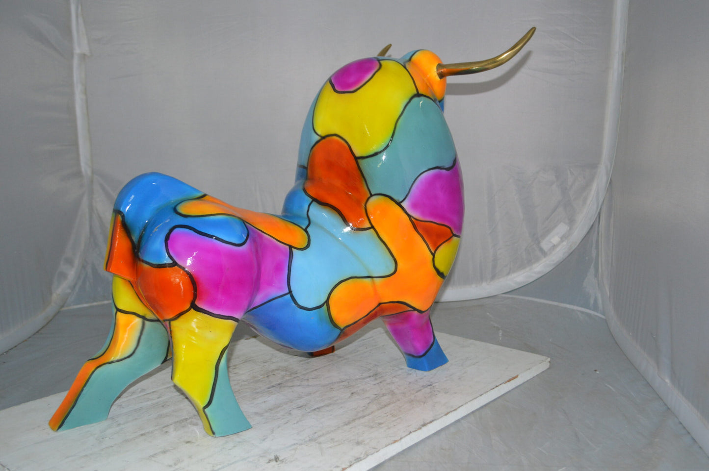 Modern Bull Bronze Statue -  Size: 26"L x 12"W x 23"H.