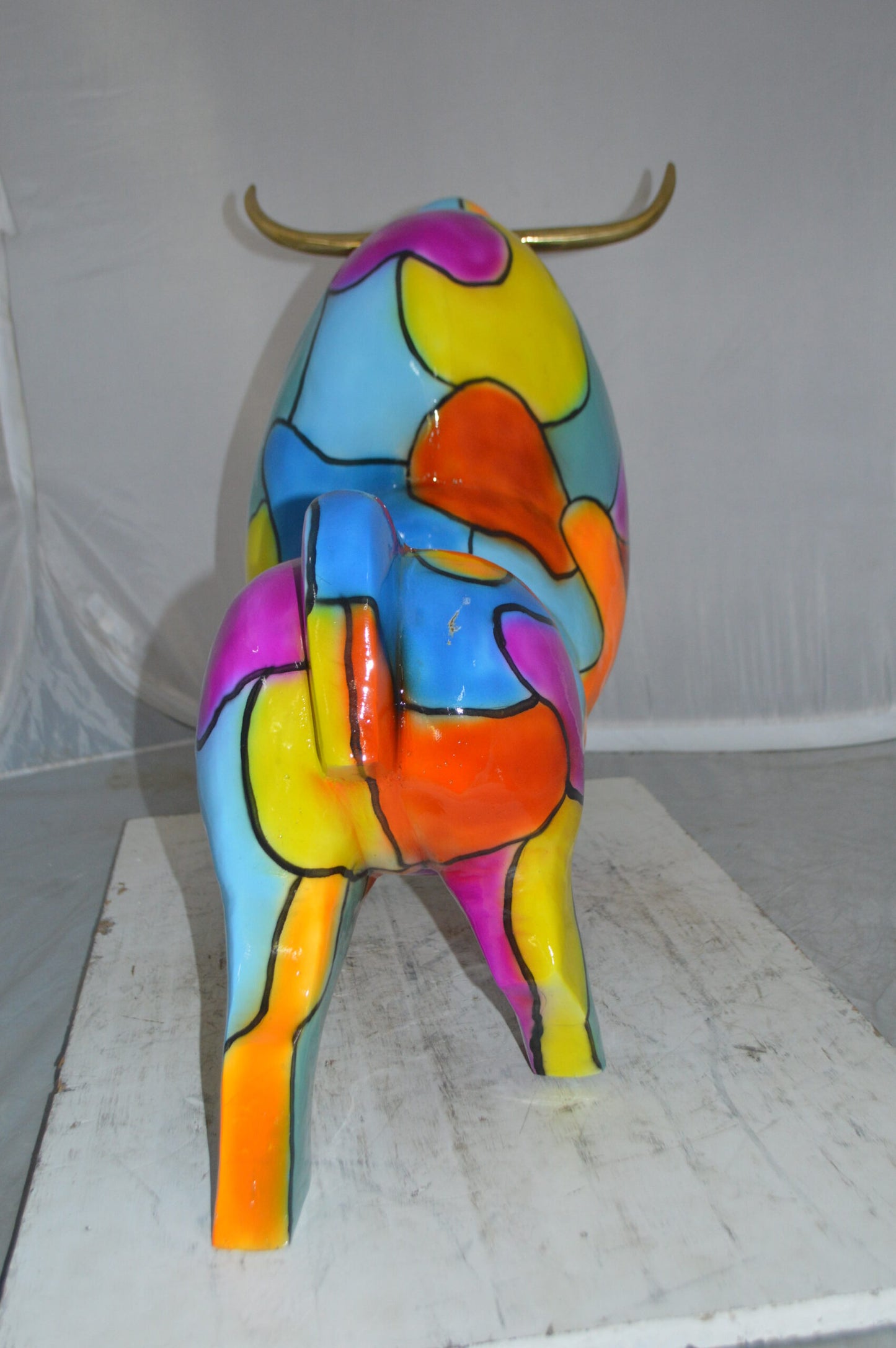Modern Bull Bronze Statue -  Size: 26"L x 12"W x 23"H.